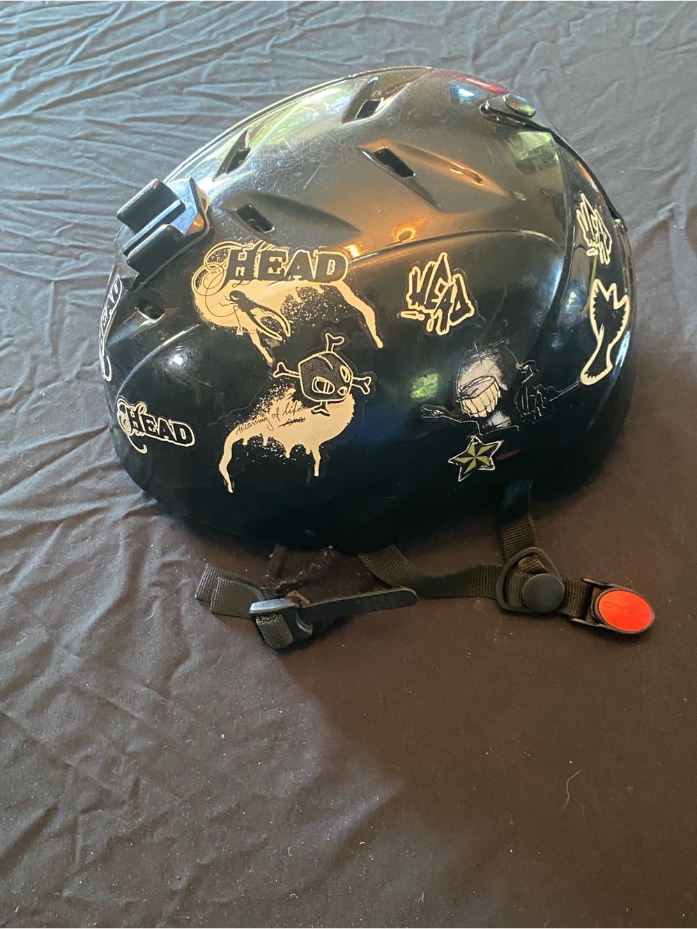 Head Black Skate/Snow Helmet with Stickers